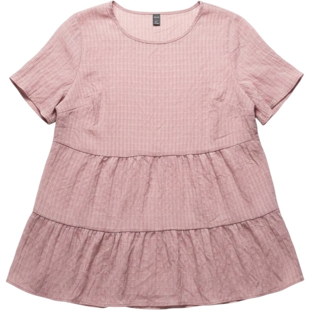 EMERY ROSE Blouse Womens Plus 5XL Pink Round Neck Short Sleeve Ruffle Tunic Top
